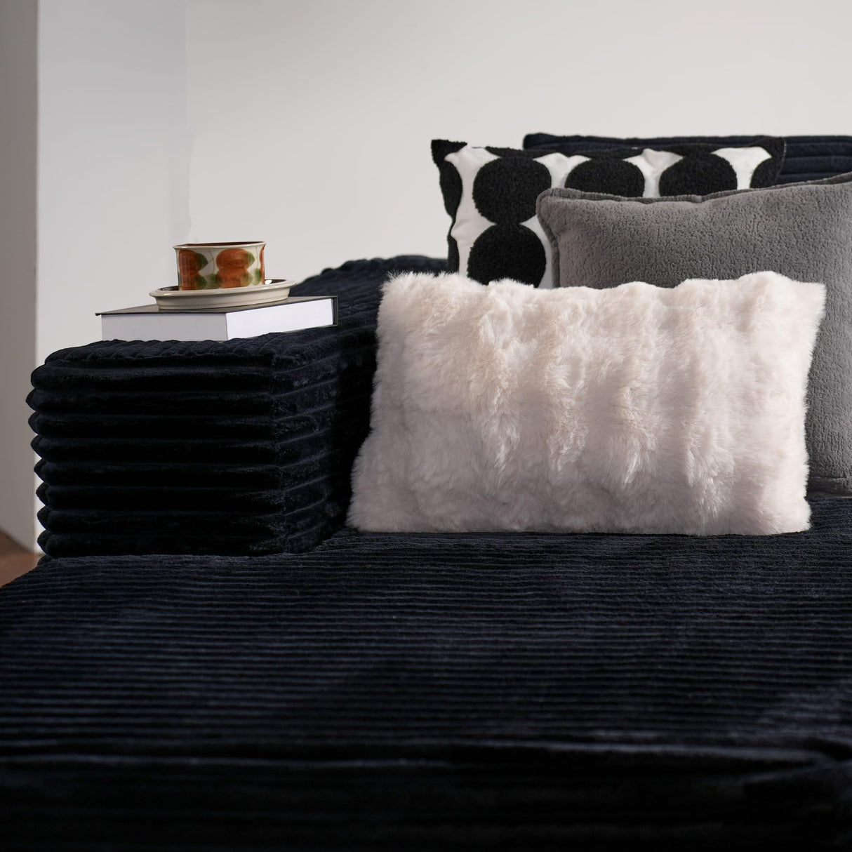 ovios 104" Cloud Sectional Couch with L-Shape Chaise,Modern Modular Sofa with Deep Seat, Upholstered Couches for Living Room Bedroom,No Assembly Required, Black (Plush Corduroy Fabric) ovios