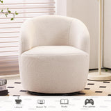 FOXHUNTER Swivel Barrel Chair, 360° Small Single Sofa Armchair Comfy Round Sofa Chair, Boucle Chairs Padded Armchair, Modern Round Accent Arm Chairs for Living Room Bedroom, Teddy Ivory FOXHUNTER