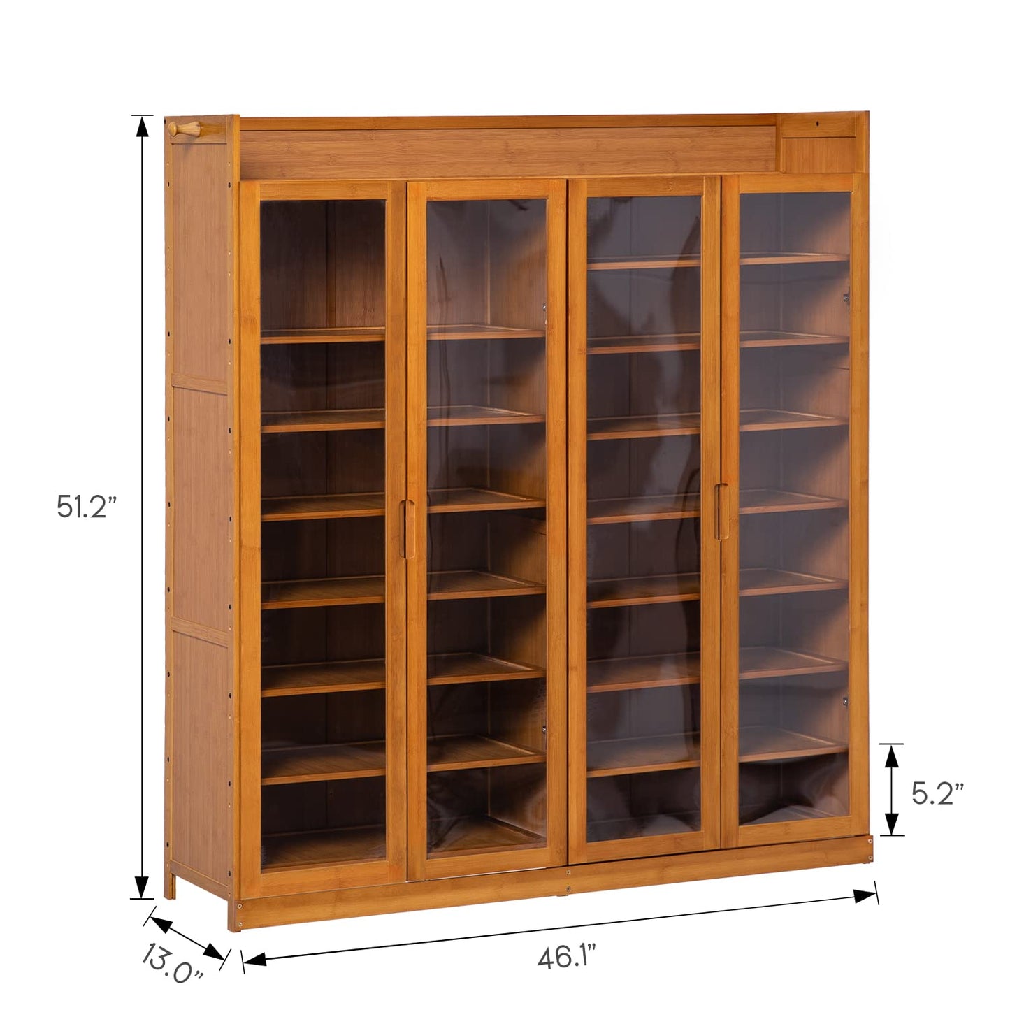 MoNiBloom Shoe Cabinet with Acrylic Doors, 9 Tier Bamboo Free Standing Shoe Shelf Storage Organizer with Side Hooks for 41-45 Pairs Home Entryway, Brown - WoodArtSupply