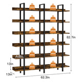FRAPOW 83Inch Industrial Bookshelf and Bookcase, Double Wide 6 Tier Large Vintage Book Shelf with Metal Frame Open Bookshelves for Living Room Home Office FRAPOW