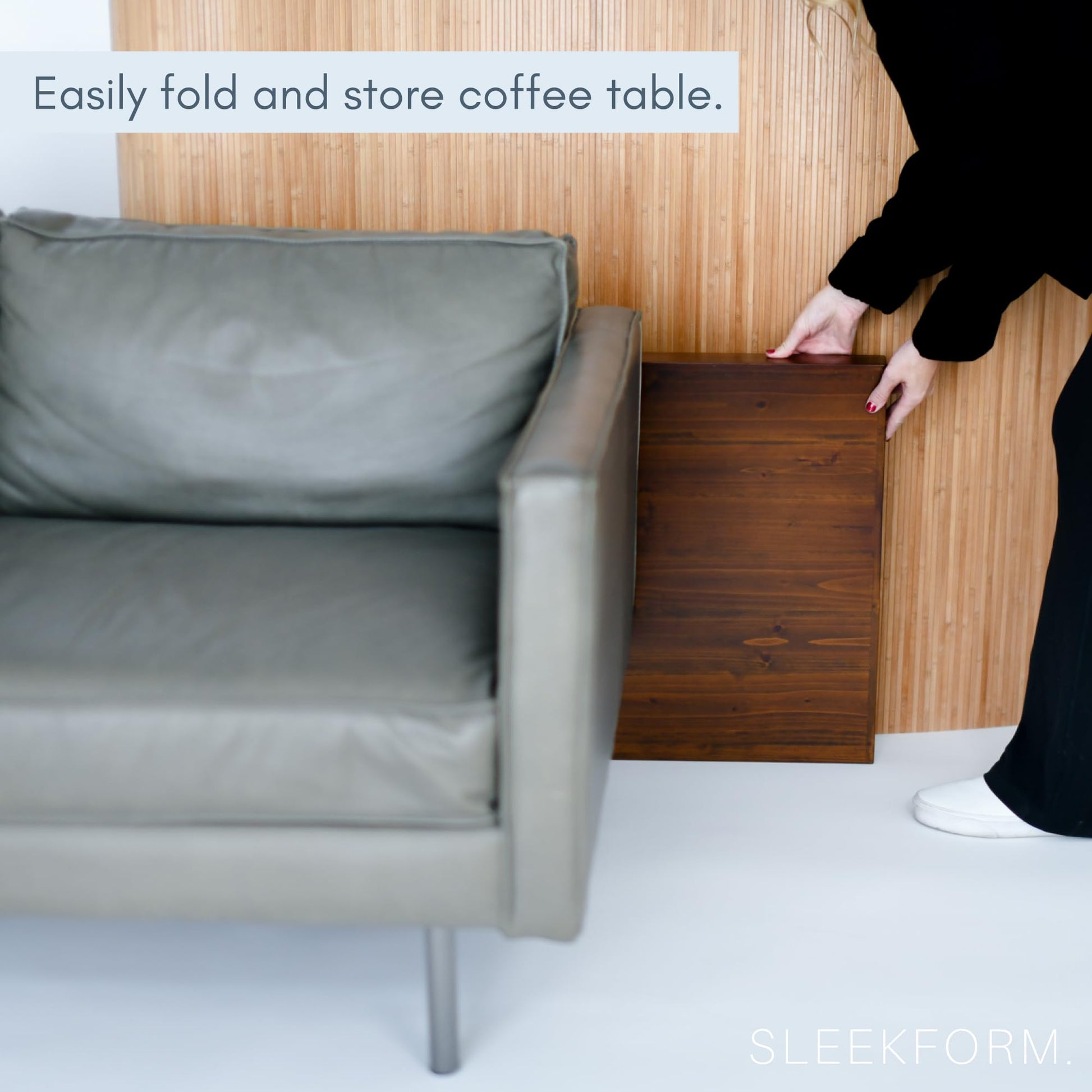 Sleekform Folding Wooden Coffee Table - Collapsible 20x40 Light Wood Mini Desk - Lightweight Foldable Coffee Tables for Small Spaces - Fold Up Hairpin Legs - Walnut Wood Finish - WoodArtSupply