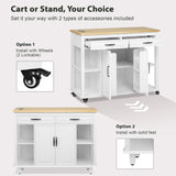 Merax Kitchen Island on Wheels with Extendable Dining Table & Power Outlet, Wood Kitchen Rolling Cart with Internal Storage Rack, 2 Drawers & 2 Cabinets, 47" Wide White Merax