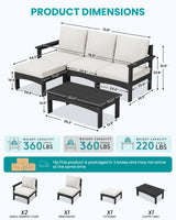 SERWALL 5-Piece Patio Sofas, All-Weather HDPE Outdoor Sectional Sofa with Cushions and Coffee Table, Large Modular Patio Conversation Set for Garden, Lawn, Deck, Porch, Black Frame with Khaki Cushion SERWALL