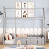 Harper & Bright Designs Grey Twin House Bed Frame with Fence Rails for Kids Harper & Bright Designs
