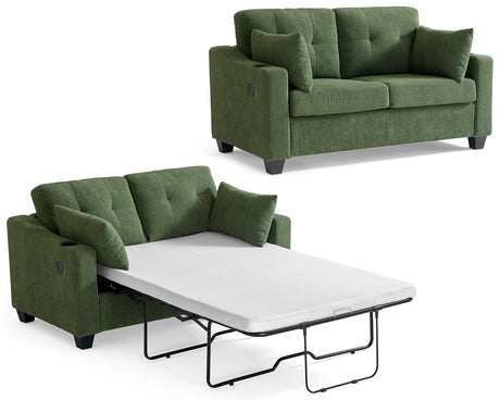 CHIC HOUSE Pull Out Sofa Bed, Full Size Sleeper Sofa, 2-in-1 Convertible Corduroy Couch with USB Charging, Memory Form Couch for Living Room, Apartment and Small Space CHIC HOUSE