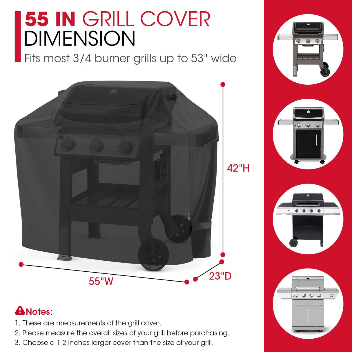 Unicook Grill Cover 55 Inch for Outdoor Grill, Heavy Duty, Waterproof, Fade Resistant, BBQ Cover with Handles/Straps/Air Vents, Compatible with Weber Charbroil Nexgrill Gas Grills etc Unicook