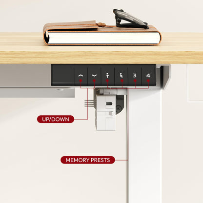 SANODESK Electric Standing Desk 55 x 28 Inches Whole-Piece Desktop Height Adjustable Stand Up Desk w/6-Button Controller Ergonomic Computer Desk for Home Office, White Frame + Natural Tableto - WoodArtSupply