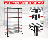 FDW 48" L×18" W×76" H Wire Shelving Unit Metal Shelf with 6 Tier Casters Adjustable Layer Rack Strong Steel for Restaurant Garage Pantry Kitchen Garage,Black FDW