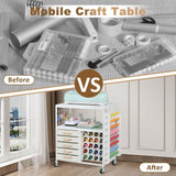 LUCKUP Organization and Storage Craft Table for Cricut Machines, Rolling Cart Cabinet with 28 Vinyl Roll Holders and 5 Drawers, Heat Press Stand Crafting Storage Cart with Hooks LUCKUP
