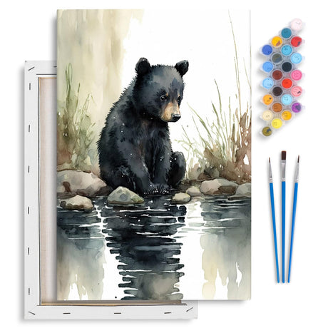 Yezavesu Framed Paint by Numbers Kit for Adults Beginner & Kids Ages 8-12, Bear Paint by Numbers with Frame, DIY Watercolor Number Painting for Adults Bear for Home Wall Decor Gift 8X 12 inch Yezavesu