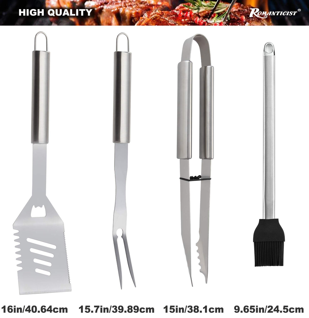 ROMANTICIST 20pc Heavy Duty BBQ Grill Tool Set in Case - The Very Best Grill Gift for Father's Day and Christmas - Professional BBQ Accessories Set for Outdoor Cooking Camping Grilling Smoking ROMANTICIST