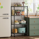 SINGAYE 4 Shelves Storage Shelf Wire Closet Bathroom Organizers Metal Pantry Kitchen Garage Shelving Unit Laundry Room Organization Home Rack Net Basket Black with Wheels SINGAYE