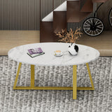 Wolawu Coffee Table White Faux Marble Coffee Table for Living Room,Oval Center Tables Modern Tea Table for Small Space,Wooden Living Room Tables End Table with Sturdy Gold Metal Leg Wolawu