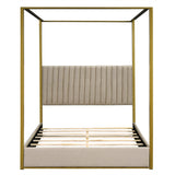 Queen Size Canopy Upholstered Platform Bed with Sturdy Metal Frame and Headboard in Beige Linen KLMM