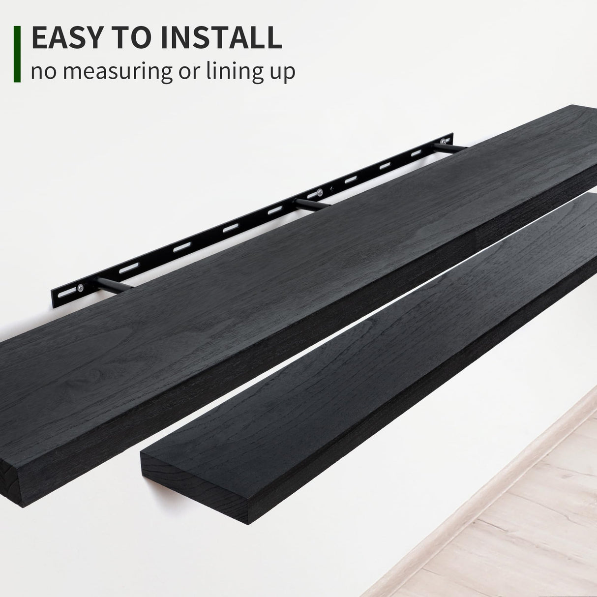 Marsmiles Black Floating Shelves, 48 Inch Wall Shelf Set of 2, Rustic Wood Shelves for Storage, Fireplace Mantel, Mounted Wooden Display Bathroom Bedroom Kitchen Garage, Distressed Black Marsmiles