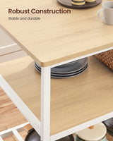 VASAGLE Kitchen Island with 3 Shelves, 47.2 Inches Width Kitchen Shelf with Large Worktop, Stable Steel Structure, Industrial, Easy to Assemble, Oak Color and White UKKI001W09 VASAGLE