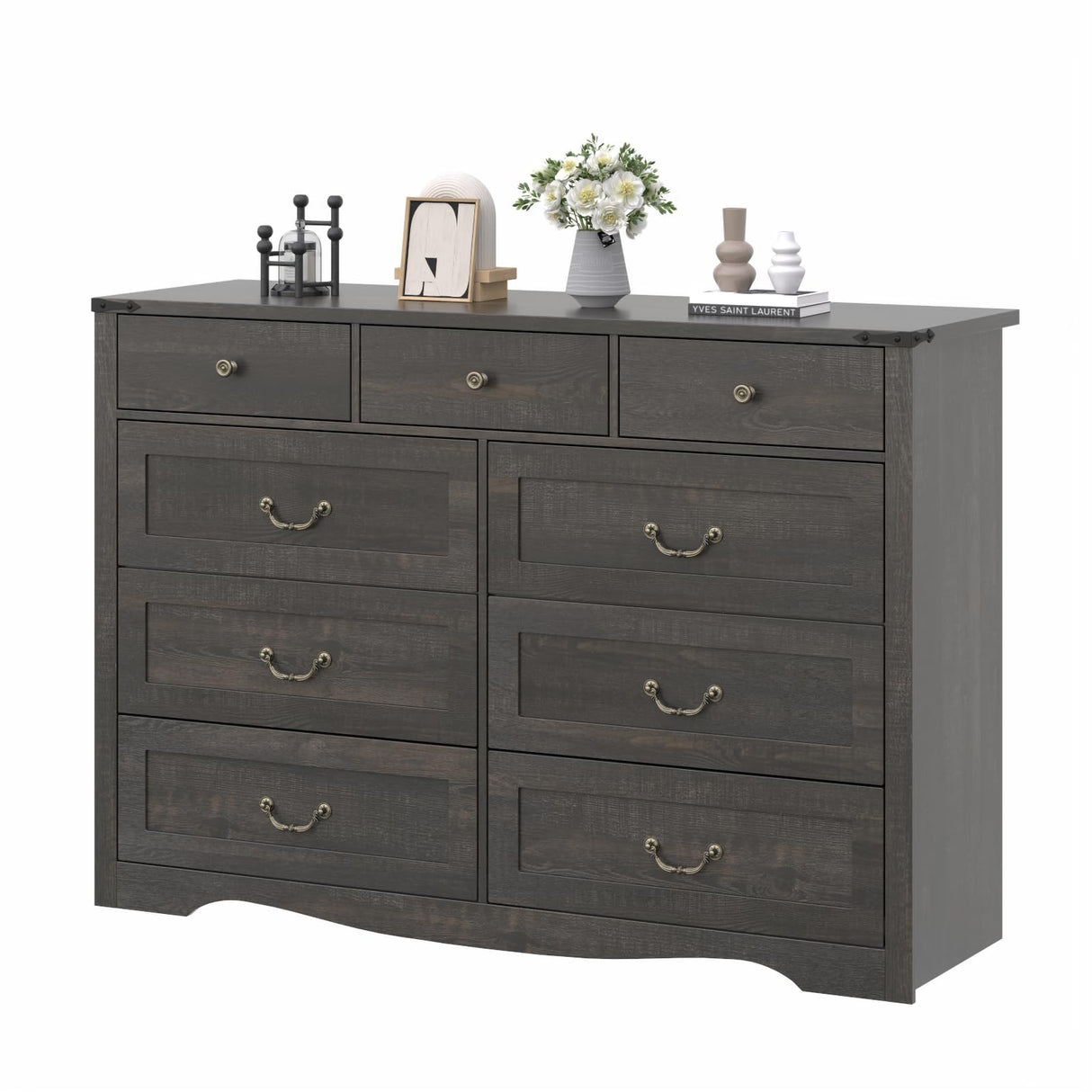 Gyfimoie Farmhouse 9 Drawers Dresser for Bedroom, Chest of Drawers with Natural Texture, Accent Storage Cabinet for Closet,Living Room (Dark Rustic Oak) Gyfimoie