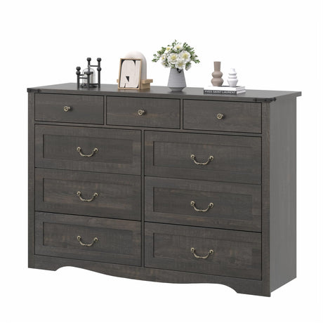 Gyfimoie Farmhouse 9 Drawers Dresser for Bedroom, Chest of Drawers with Natural Texture, Accent Storage Cabinet for Closet,Living Room (Dark Rustic Oak) Gyfimoie