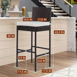 PayLessHere 2 Piece Outdoor Bar Stools 30" Wicker Patio Stools Bar Chairs Height Stools All Weather Patio Furniture with Footrest Khaki Cushion for Outdoor Indoor Pool Lawn Porch Backyard,Brown PayLessHere