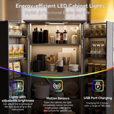 FJTJBSI 50" LED Kitchen Pantry Cabinet with 3 Adjustable Shelves and 2 Doors Wood Pantry Storage Cabinet with Handle for Kitchen Living Room and Dinning Room Grey FJTJBSI