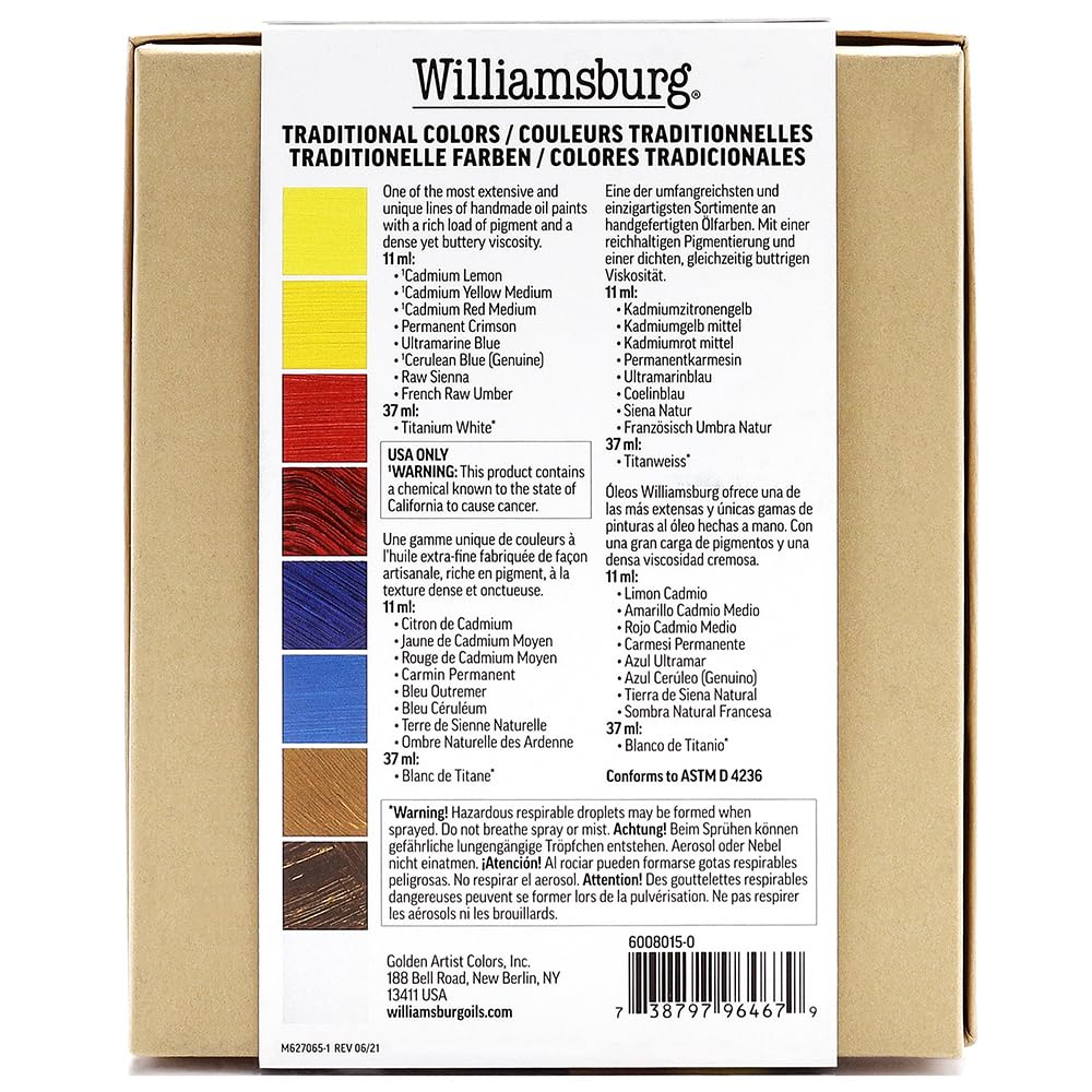 Williamsburg Artist Oil Colors by GOLDEN, Traditional 11ml Set Williamsburg