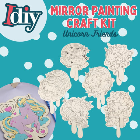 Paint Your Own Mirror Kids Party Craft Kits (12 Unicorn Friends Wood Mirrors)- Each Kit Has its Own Brush & Four Paints- Fun, Unique Birthday Favors, Summer Camp Art Activity, Classroom School Project Idiy