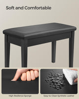 SONGMICS Wooden Duet Piano Bench with Padded Cushion and Music Storage Compartment, Piano Chair Seat, Black ULPB75BK SONGMICS