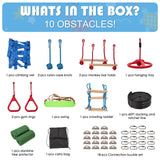 Bronkige Ninja Warrior Obstacle Course for Kids - 10 Outdoor Warrior Obstacles with 65FT Slackline Kit, Monkey Bars, Climbing Net, Swing, Trapeze, Rope Ladder Bronkige