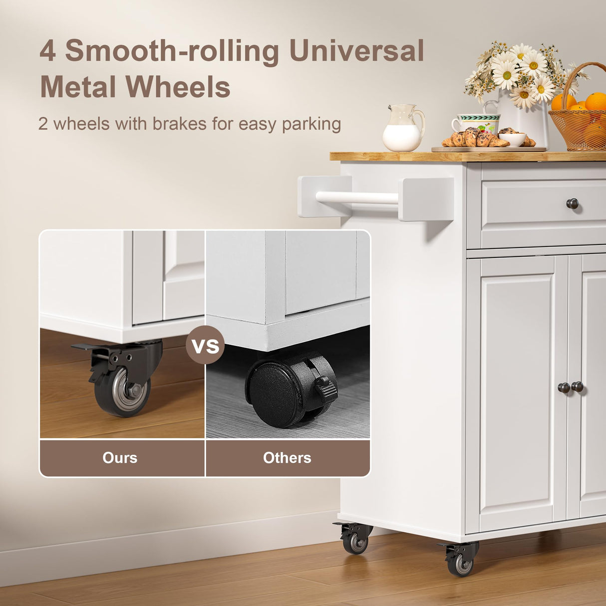 Gizoon White Kitchen Island Cart with Adjustable Shelves, Drawer, and Movable Wheels Gizoon