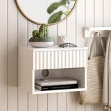 EYYTHUNG Fluted Wall Nightstand Set of 2 with Drawer, Modern Floating Night Stand with Fluted Door and Open Storage Shelf Wall Mounted Bedside Table for Bedroom Bathroom Entryway, White EYYTHUNG