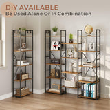 DSNAPE Triple Wide 5 Tier Bookshelf, 67" H Tall Industrial Bookcase with 14 Open Book Shelves, 4 Bonus Hooks and Adjustable Feet, Large Display Storage for Living Room, Office, Rustic Brown DSNAPE