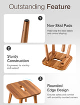 Holana 9.75" Wooden Step Stool for Kids - Acacia Wood Plant Stools, Plant Stand Small Foot Stool with Four Legs - Wood Sitting Stool for Kitchen, Bathroom，Bedroom，Living Room (Square) HOLANA