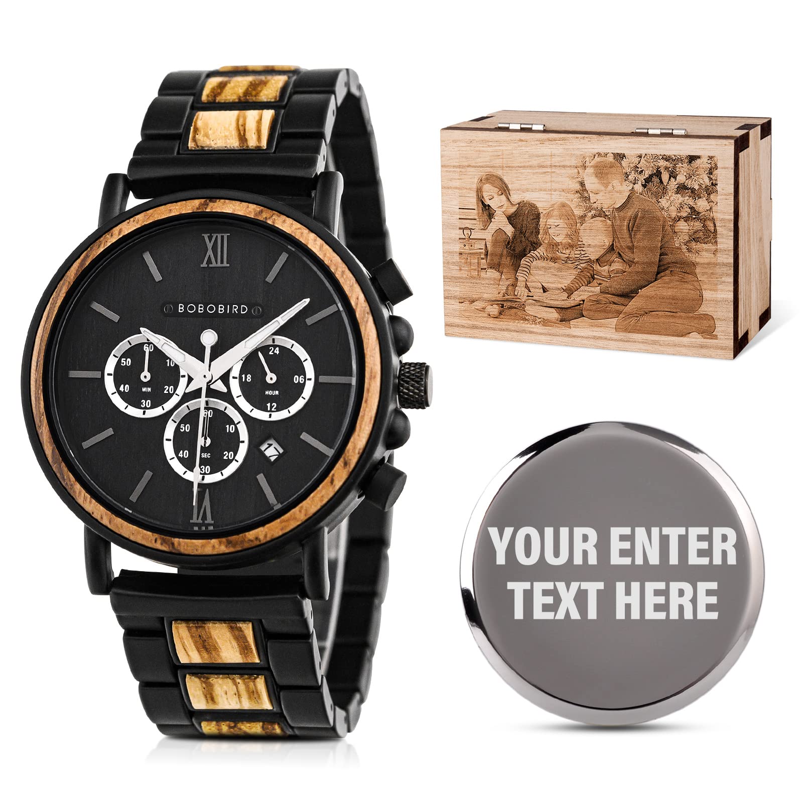 2win Mens Personalized Engraved Wooden Watches Custom Anniversary Birthday Wooden Watches for Him Husband Boyfriend Dad Son Christmas Watch - WoodArtSupply