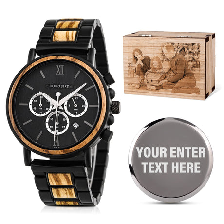 2win Mens Personalized Engraved Wooden Watches Custom Anniversary Birthday Wooden Watches for Him Husband Boyfriend Dad Son Christmas Watch 2win