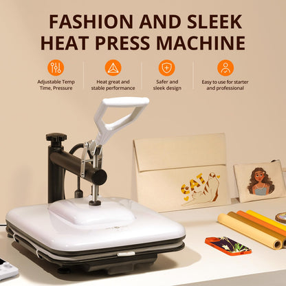 HTVRONT Heat Press Machine for T Shirts - 15x15 Swing Away Shirt Press Machine - Professional Heat Press for Sublimation, Vinyl, Heat Transfer Projects, Heats Up Fast & Distribute Heat Evenly - WoodArtSupply