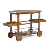 Christopher Knight Home Tillary Tiller Outdoor Acacia Wood Bar Cart Aluminum Accents, Dark Oak/Shiny Powder Coating Christopher Knight Home