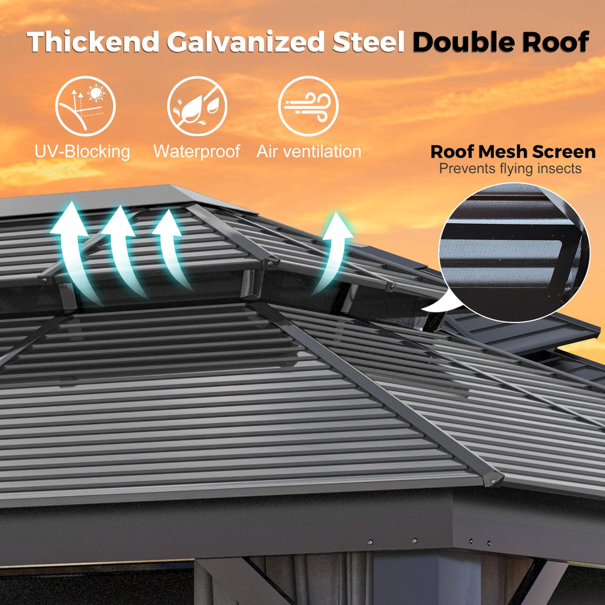 WELYAS Aluminum Hardtop Gazebo 10' X 12' Heavy Duty All Weather Black Gazebos with Galvanized Steel Double Metal Roof for Garden Patio Deck Backyard, Curtains and Netting Included WELYAS