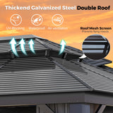 WELYAS Aluminum Hardtop Gazebo 10' X 12' Heavy Duty All Weather Black Gazebos with Galvanized Steel Double Metal Roof for Garden Patio Deck Backyard, Curtains and Netting Included WELYAS