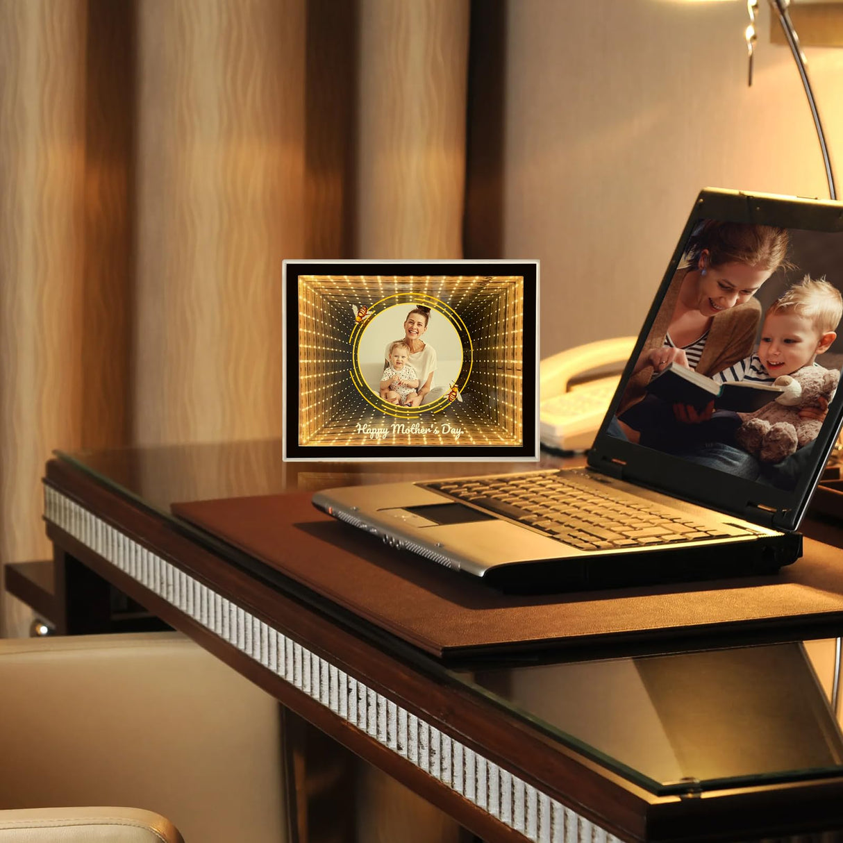 Personalized Infinity Mirror Customized Photos, Custom Valentines Day, Birthday, for Couple, Desktop LED Night Light Makeup Mirror 2 in 1, Home Decoration Bedroom Office Living Room LINMQIU