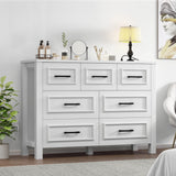 YITAHOME 7 Drawer Dresser with Built-in Power Outlet, Wood Dresser TV Stand with Large Drawers and Bar Handles, White Chest of Drawers for Living Room, Entryway YITAHOME