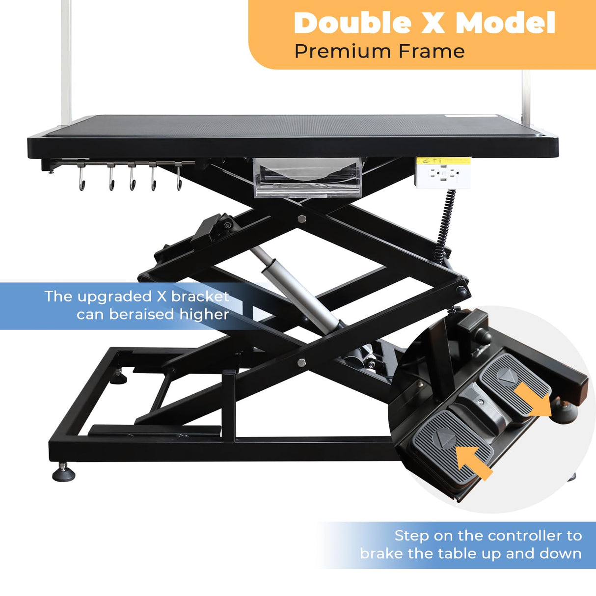 UDSONFY Electric Pet Dog Grooming Table, 50" Heavy Duty Grooming Table Professional Double X-Lift for Large Dogs Adjustable Height: 12"-45.8" Non-slip, AC Outlets, Storage Tray, 2 Nooses, Black UDSONFY