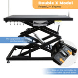 UDSONFY Electric Pet Dog Grooming Table, 50" Heavy Duty Grooming Table Professional Double X-Lift for Large Dogs Adjustable Height: 12"-45.8" Non-slip, AC Outlets, Storage Tray, 2 Nooses, Black UDSONFY