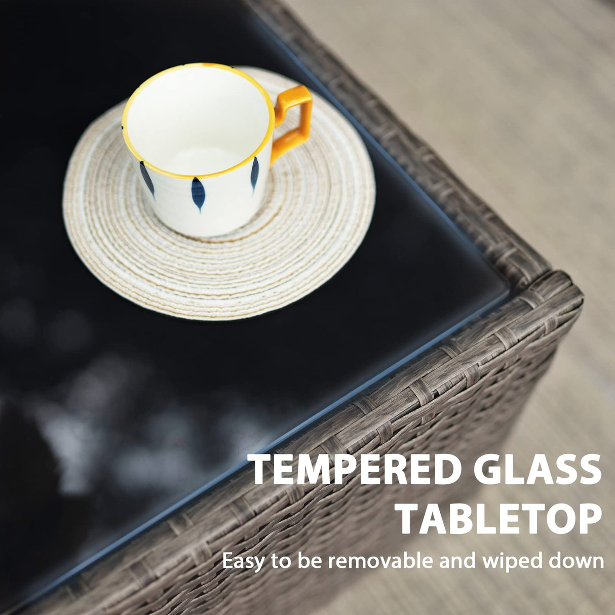 JOIVI Patio Furniture Set, All-Weather Outdoor U-Shaped Patio Conversation Set, 4 Piece PE Rattan Wicker Small Sectional Patio Sofa Set with Tempered Glass Coffee Table, Dark Gray JOIVI