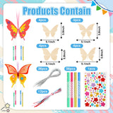 Wenqik 12 Pack Wind Chime Kit Spring Crafts Wooden Arts Make Your Own Wind Chime Ornaments DIY Coloring Craft for Spring Art Activities Favor Supplies(Butterfly) Wenqik