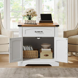 HOOBRO Farmhouse End Tables for Living Room, 23.6" Large End Table with Charging Station, Sofa Side Table with Drawer, Large Square Nightstand, Flip Top, White and Walnut WH605UBZ01 HOOBRO