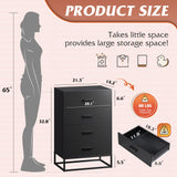 WLIVE Wood Dresser for Bedroom with 4 Drawers, Nightstand, Chest of Drawers, Tall Dresser Drawers with Sturdy Metal Frame for Hallway, Living Room, Closet, Black WLIVE