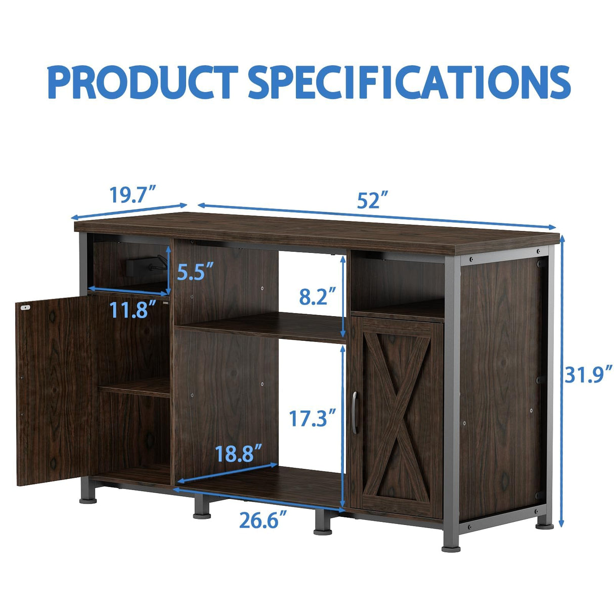 55-90 Gallon Fish Tank Stand with Power Outlets, Aquarium Stand with Cabinet, Heavy Duty Reptile Tank Turtle Terrariums Table for Fish Tank Accessories Storage, 52" L x 19.7" W, 1000LBS Capacity Pipleo