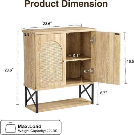 Rattan Bathroom Wall Cabinet, Boho Medicine Wall Cabinet with Double Doors and Adjustable Shelves, Tall Kitchen Wall Mounted Storage Cabinet, Floating Space Saver Over Toilet, Natural FiveWillowise