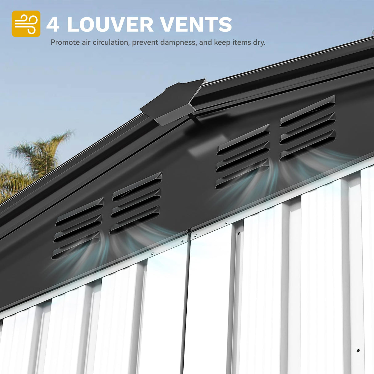 DWVO 8x6ft Metal Outdoor Storage Shed, Waterproof Tool Shed Heavy-Duty Storage Unit with Lockable Door and Vents, Ideal for Bicycles, Tools, Lawnmowers, Backyards, Patios, Lawns - White DWVO