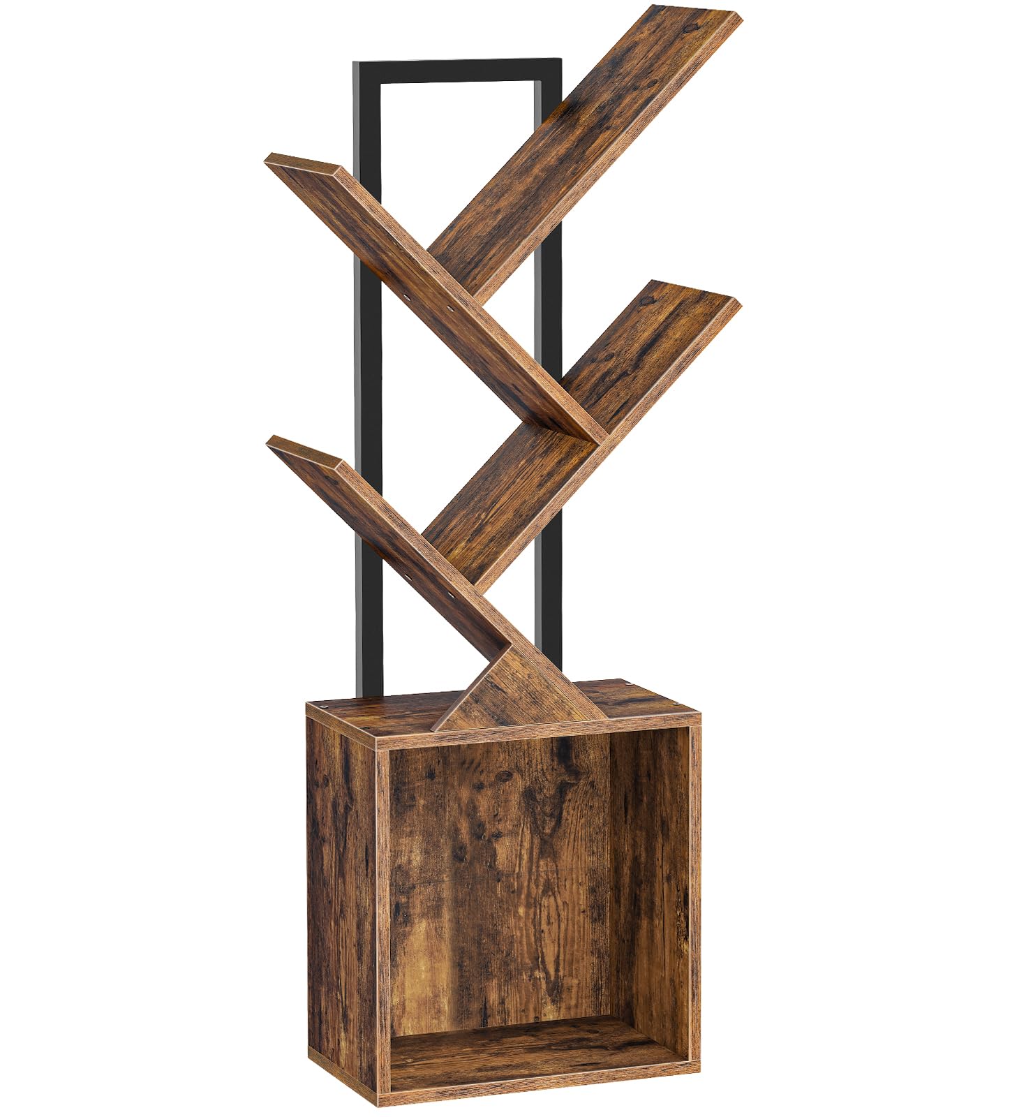 YSVCO Rustic Brown Tree Design 4-Tier Bookshelf for Small Spaces - WoodArtSupply